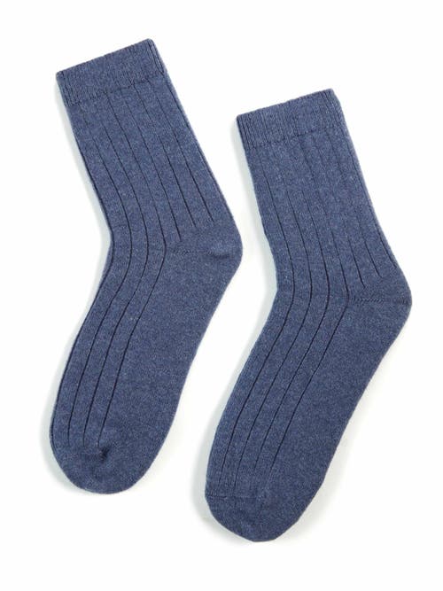 Shop Gobi Cashmere Trim Knit Bed Socks In Crown Blue