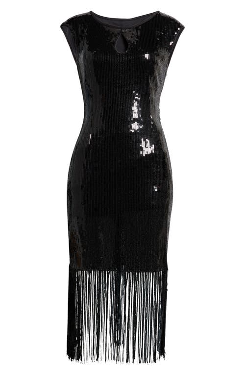 Shop Connected Apparel Kyhle Sequin Fringe Hem Cocktail Dress In Black