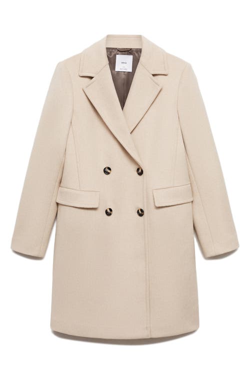 Mango Double Breasted Longline Coat In Light/pastel Grey