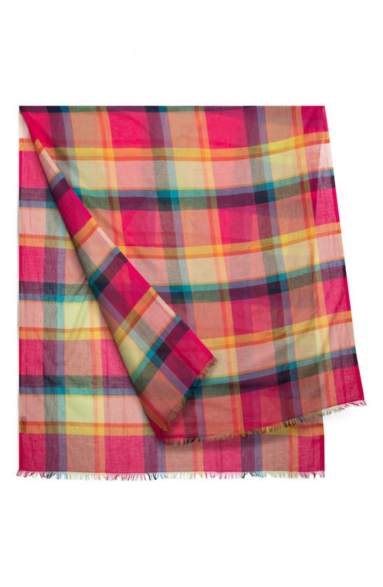 Saachi Plaid Fringe Scarf In Fuchsia