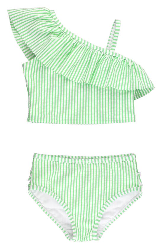 Shop Rufflebutts Kids' Seersucker One-shoulder Two-piece Swimsuit In Spring Green