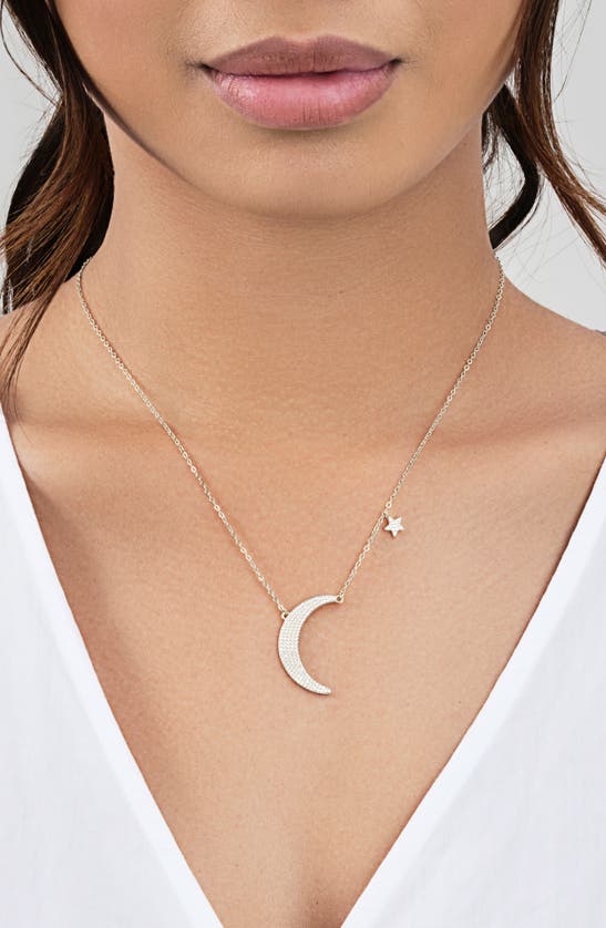 Sterling Forever Cubic Zirconia Crescent Star Charm Necklace In Silver