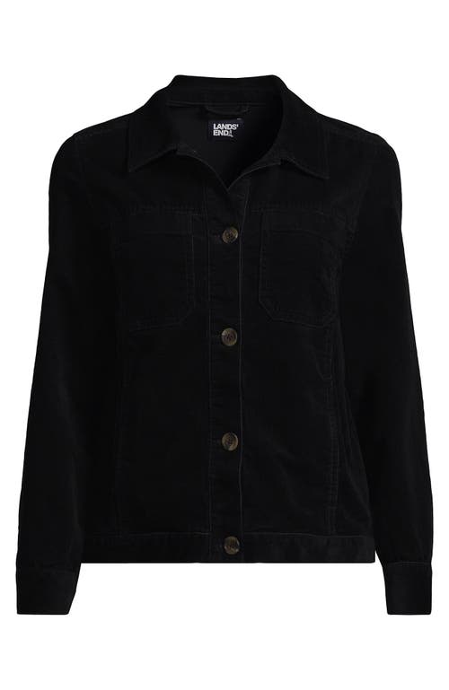 Shop Lands' End Corduroy Cropped Button Front Jacket In Black