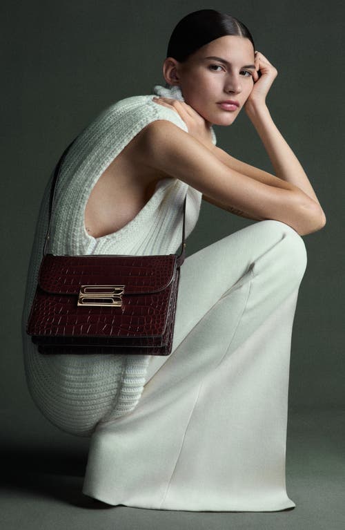 Victoria Beckham Dorian Croc Embossed Leather Shoulder Bag In Espresso 8946