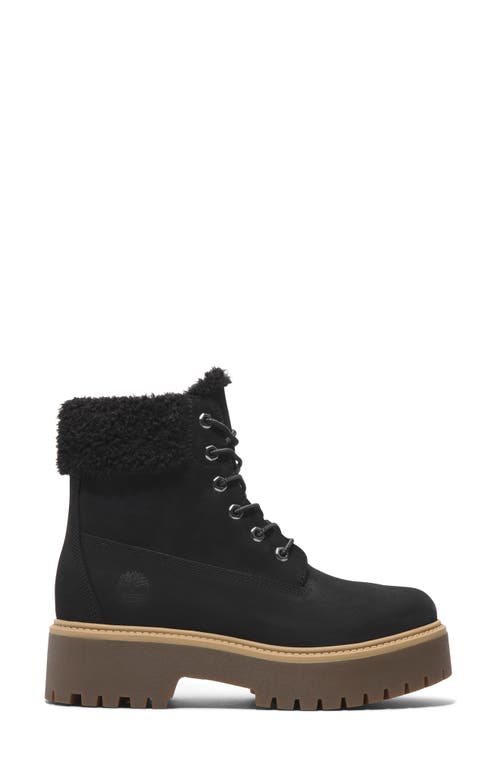 Timberland Stone Street Waterproof Faux Fur Lined Platform Boot In Black Nubuck