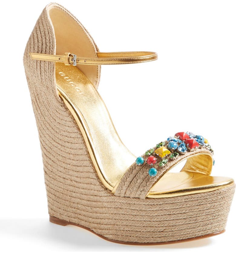 Gucci 'Carolina' Jeweled Wedge Sandal (Women) | Nordstrom