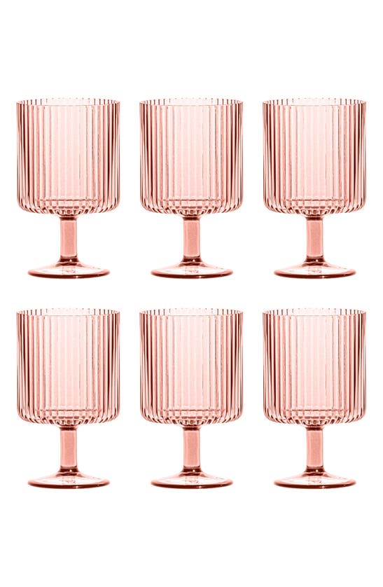 Tarhong Set Of 6 Shatterproof Mesa Stacking Goblets In Pink