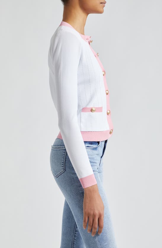 Shop L Agence Leon Button Cardigan In White/ Cotton Candy