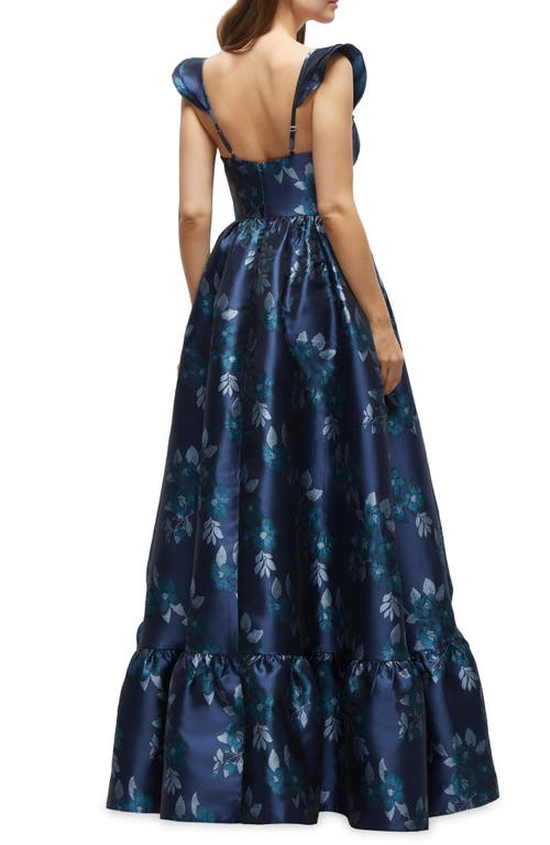 Shop Dessy Collection Baroque Rose Structured Bodice Gown In Midnight Navy Damask