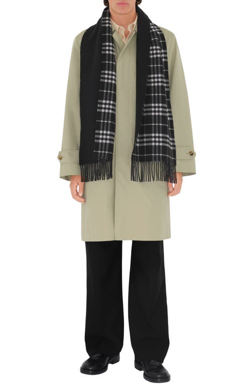 Shop Burberry Icon Check Fringe Reversible Cashmere Scarf In Black/calico Ip Check