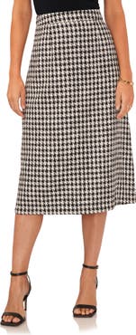 Vince Camuto Houndstooth Cotton Tweed Midi Skirt