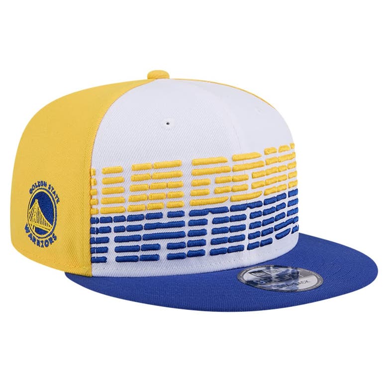 New Era White/royal Golden State Warriors Throwback Gradient Tech Font 9fifty Snapback Hat In Yellow