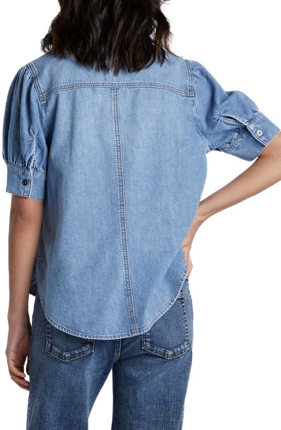 Wash Lab Denim Perfect Puff Sleeve Denim Shirt In Blue Puff