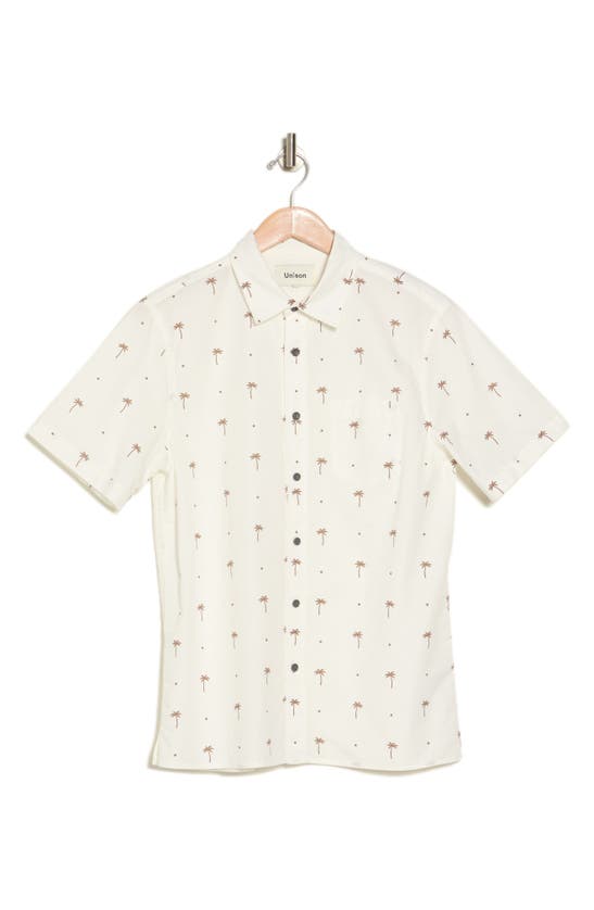Create Unison Palm Print Linen & Cotton Button-up Shirt In Dk Tan Print