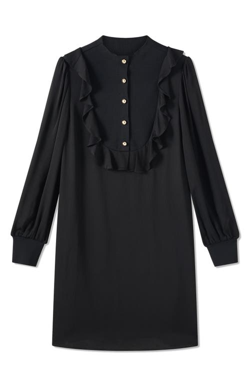 Shop Lk Bennett Daisy Ruffle Detail Long Sleeve Crepe Shift Dress In Black