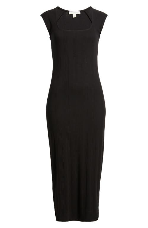 Shop Treasure & Bond Rib Square Neck Midi Dress In Black