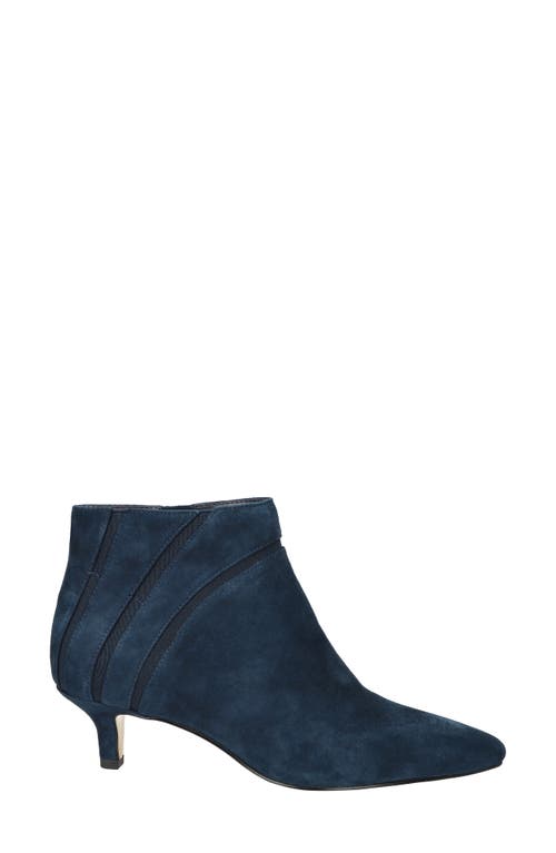 Bella Vita Faraday Pointed Toe Kitten Heel Bootie In Navy Kidsuede Leather