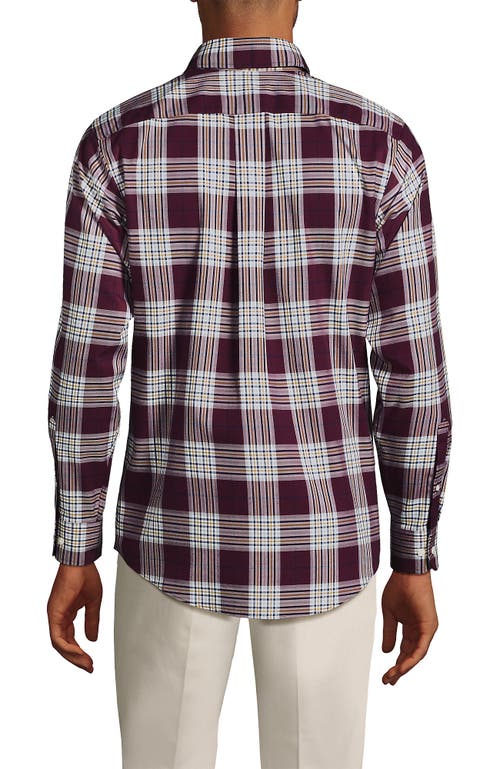 Shop Lands' End Traditional Fit No Iron Twill Shirt In Royal Burgundy/navy Plaid