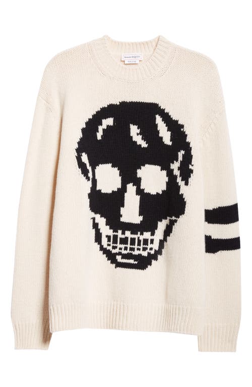 Shop Alexander Mcqueen Skull Intarsia Wool & Cashmere Crewneck Sweater In Cream/black