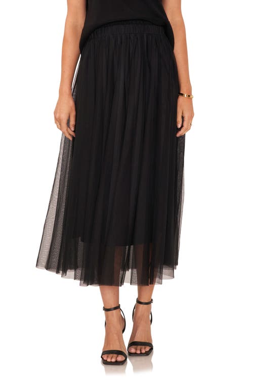 Pleated Mesh Midi Skirt in Rich Black