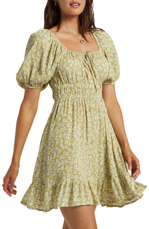 Shop Billabong Cabana Floral Puff Sleeve Minidress In Moss Joy