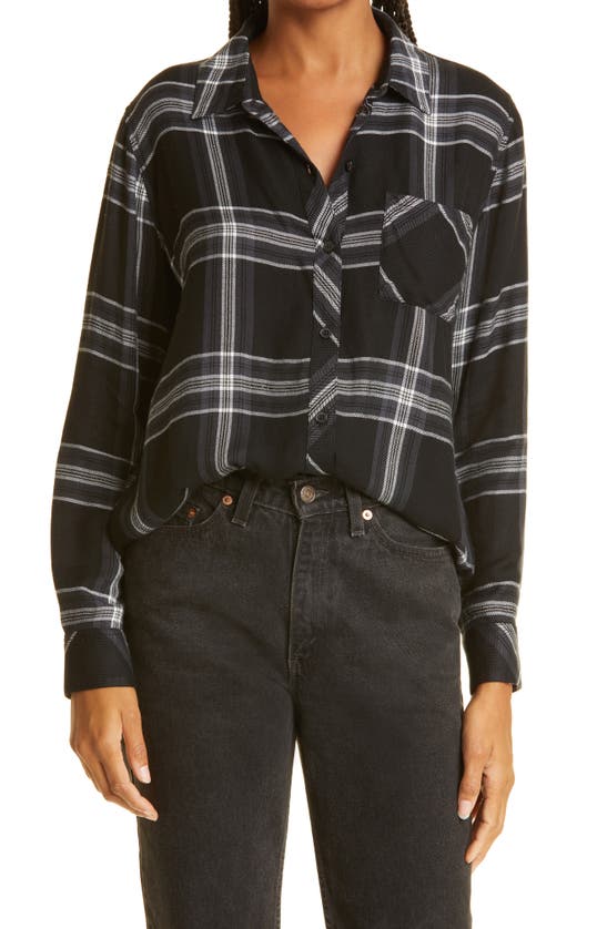 Rails Hunter Plaid Flannel Button-down Shirt In Slate Black Ivory With Lurex