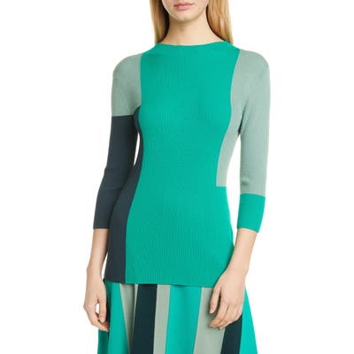 Boss Frynlee Colorblock Ribbed Wool Sweater, Green
