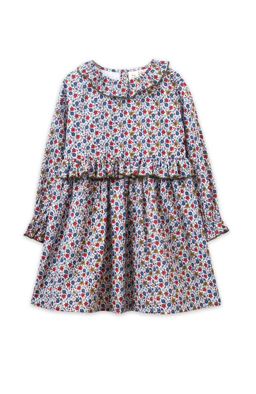 Beet World Girls' Ruffle Collar Long Sleeve Dress In Blue And Mustard