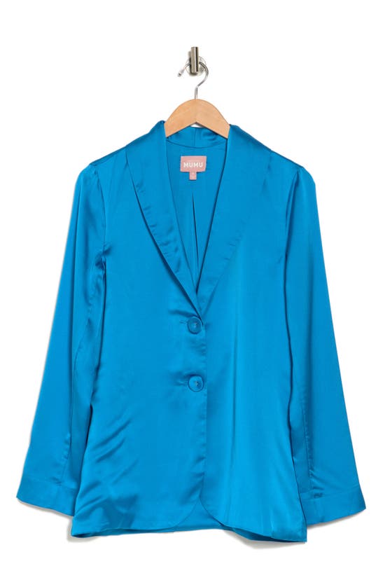 Show Me Your Mumu Felix Two Button Satin Blazer In Blue Luxe Satin