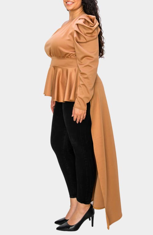 L I V D Nicolette One-shoulder Peplum Top In Camel
