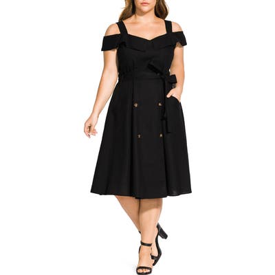 Plus Size City Chic Commando Linen Blend Cold Shoulder Dress, Black
