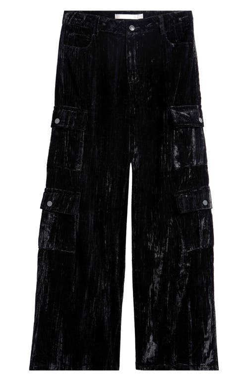 Shop Tractr Kids' Crushed Velveteen Cargo Pants In Black