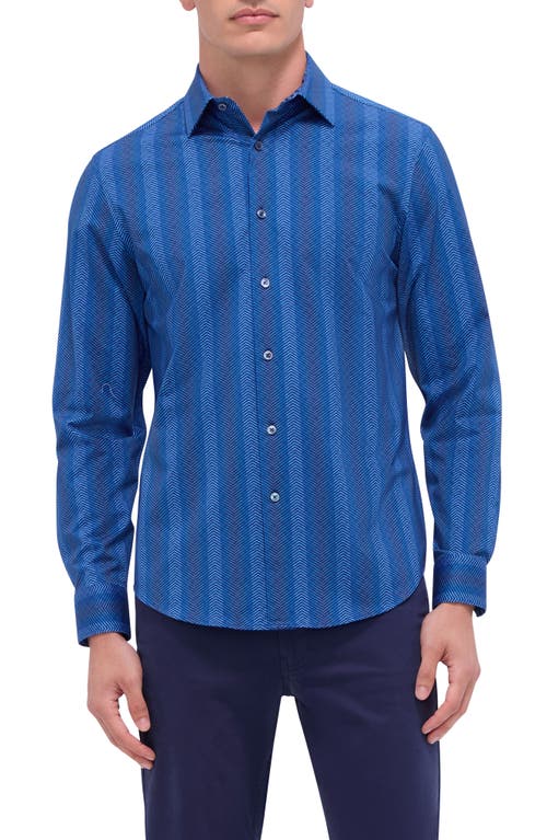 Bugatchi Jimmy OoohCotton® Herringbone Print Button-Up Shirt in Night Blue 