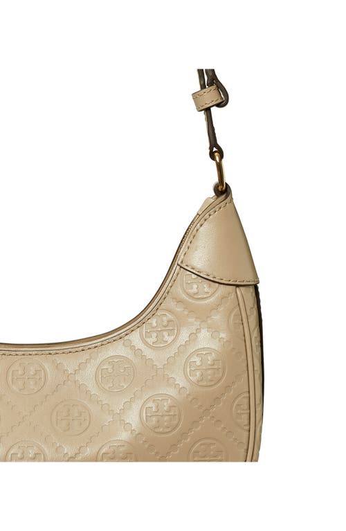 Shop Tory Burch T-monogram Embossed Crescent Shoulder Bag In Fresh Clay