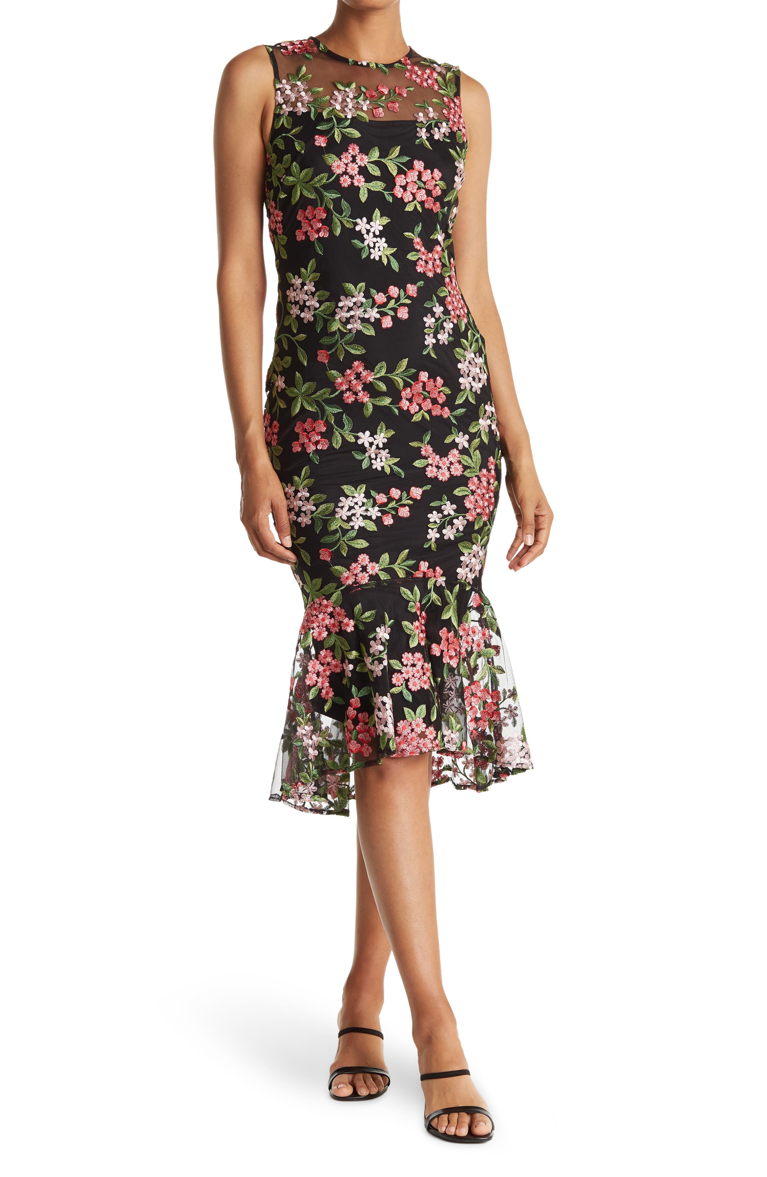 Calvin Klein Floral Lace Midi Dress In Blck Multi | ModeSens