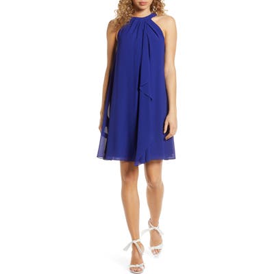 Mark + James By Badgley Mischka Drape Neck Halter Dress, Blue