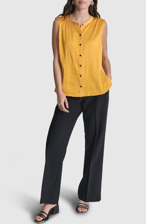 Shop Dkny Pleated Sleeveless Button-up Shirt In Goldenrod