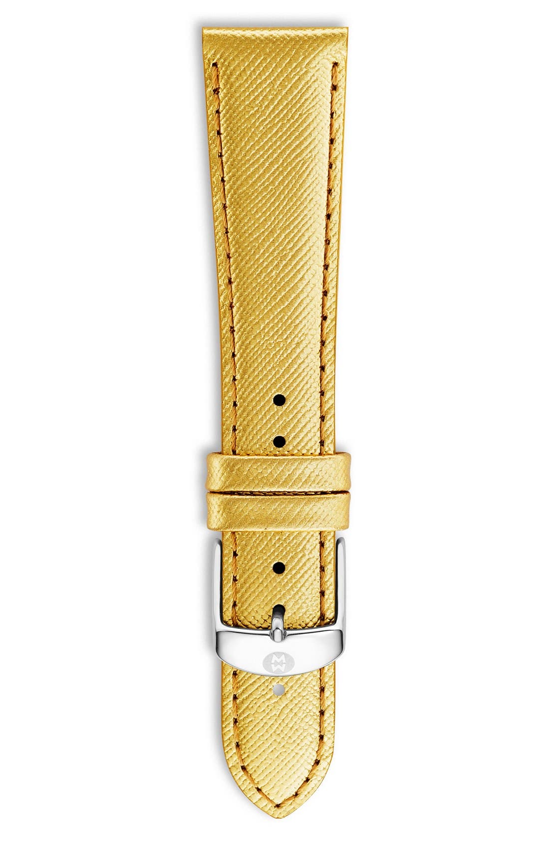 Michele 16mm Metallic Saffiano Leather Strap, Gold In Gold Metallic
