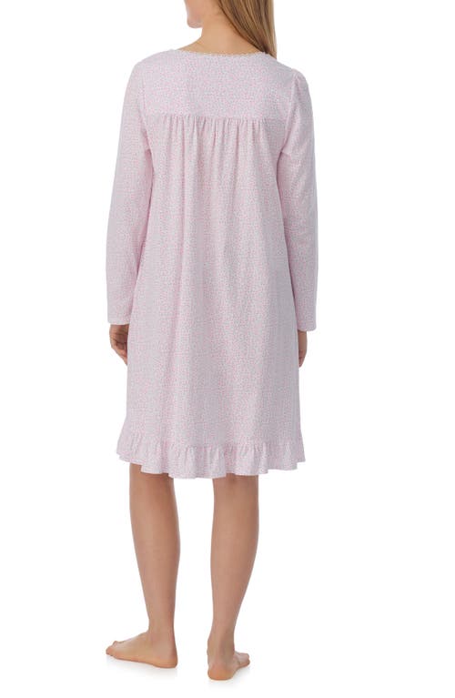 Shop Eileen West Long Sleeve Cotton Jersey Short Nightgown In White/dots