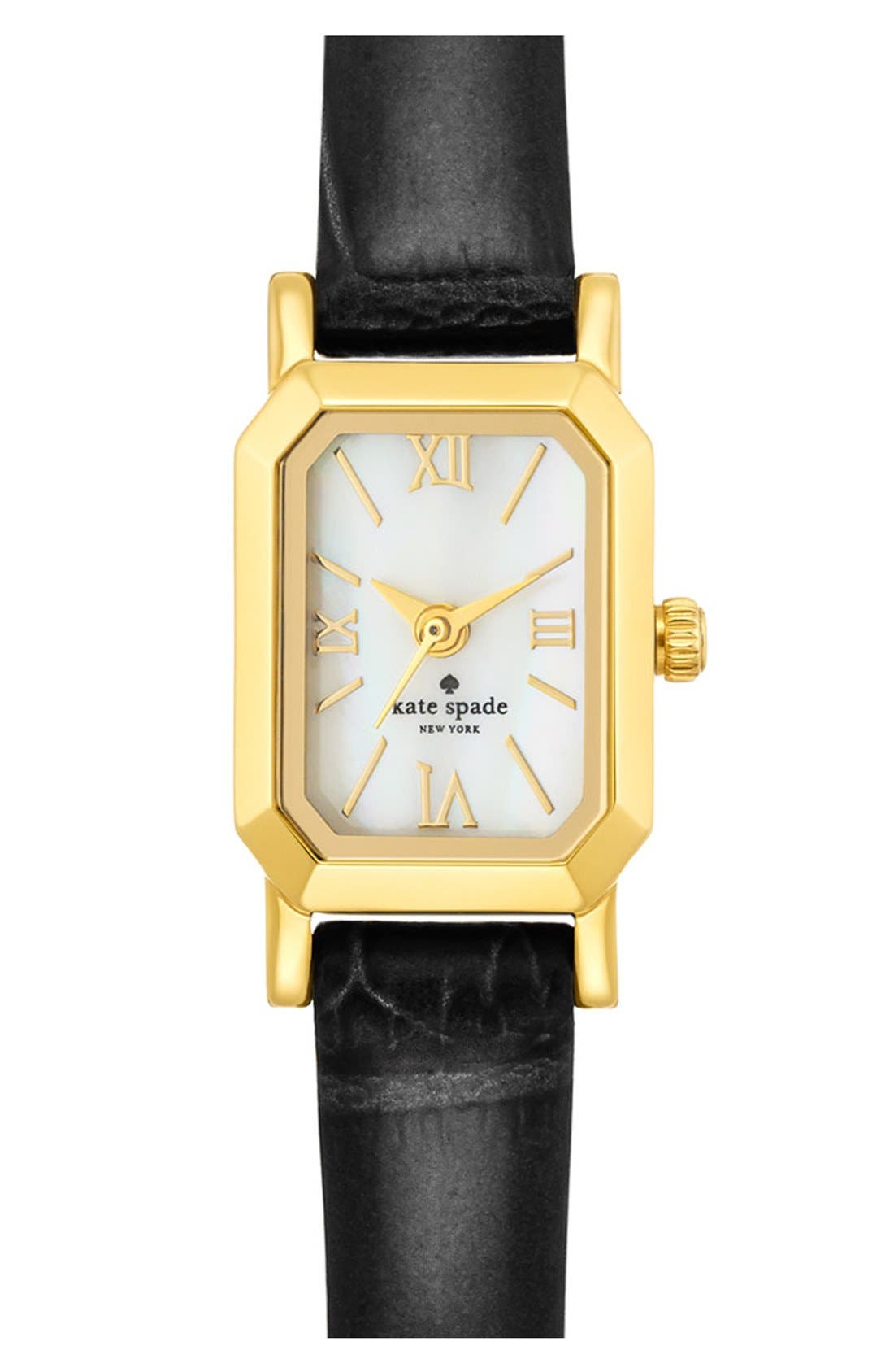 kate spade new york 'tiny hudson' leather strap watch, 15mm x 25mm