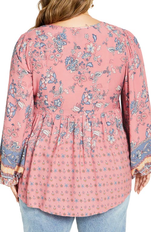 Shop City Chic Angel Falls Mixed Floral Print Peplum Top In Blush Angel Falls