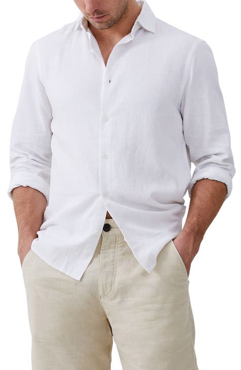 Solid Linen Blend Button-Up Shirt