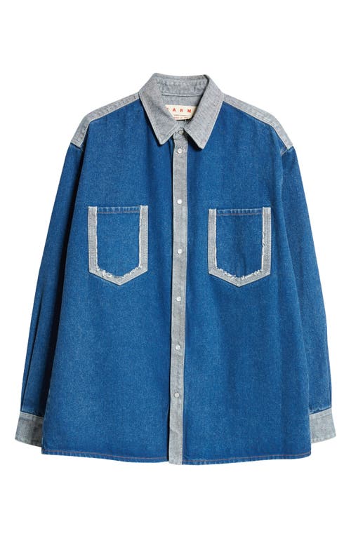 Shop Marni Oversize Colorblock Denim Button-up Shirt In Ocean