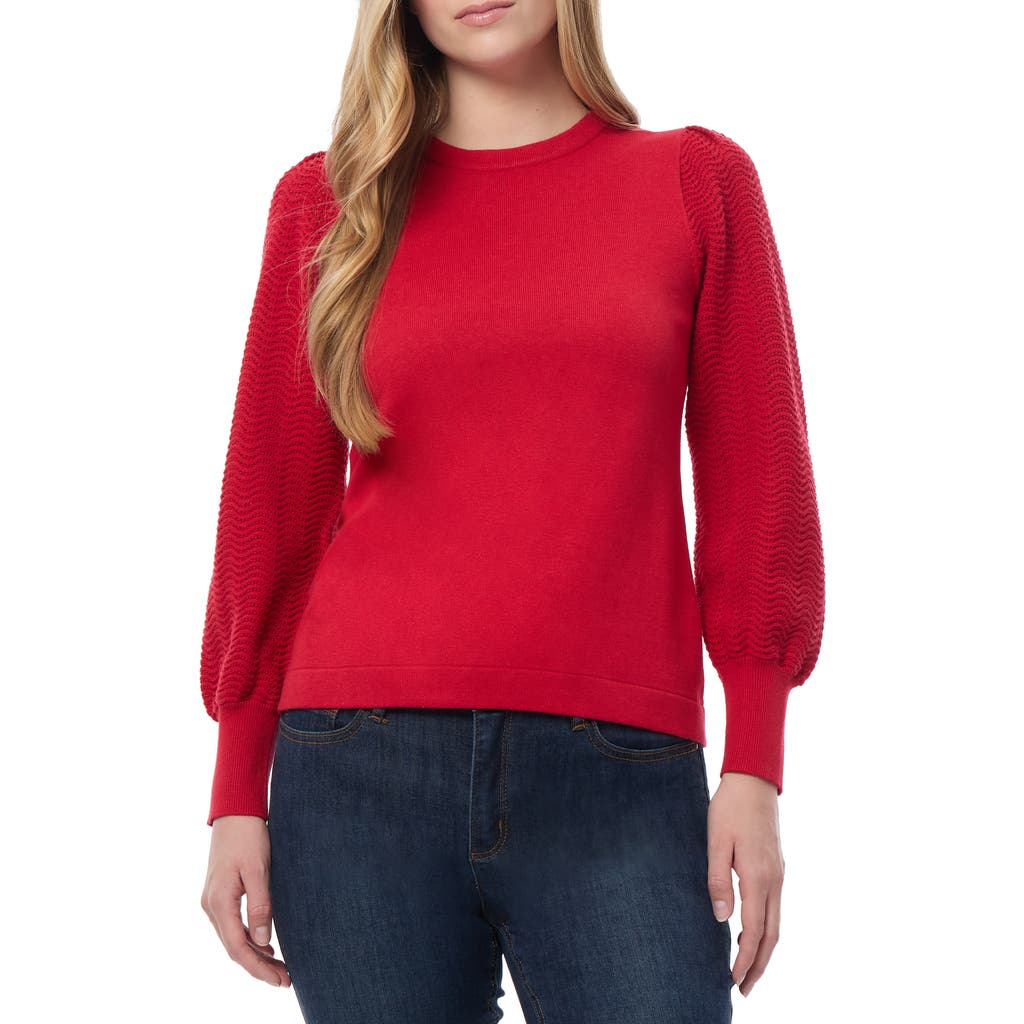 Jones New York Pointelle Sleeve Sweater in Deep Rouge