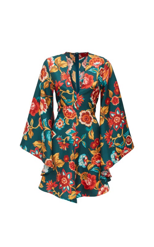 La Doublej Magnifico Belted Floral-print Silk-twill Mini Dress In Hottie Emerald