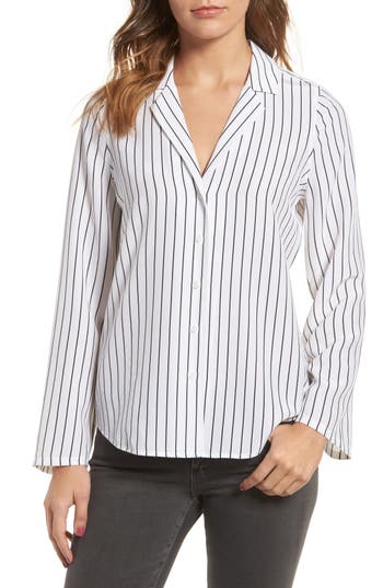 Ag Avery Silk Shirt In True White/true Black Stripe