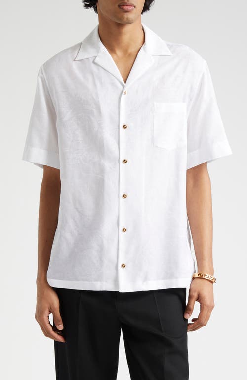 Versace Barocco Jacquard Camp Shirt In Optical White