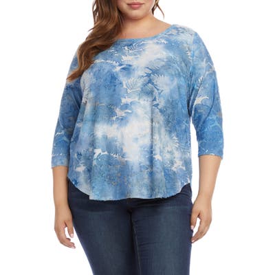 Plus Size Karen Kane Tie Dye Burnout Shirttail Top, Blue
