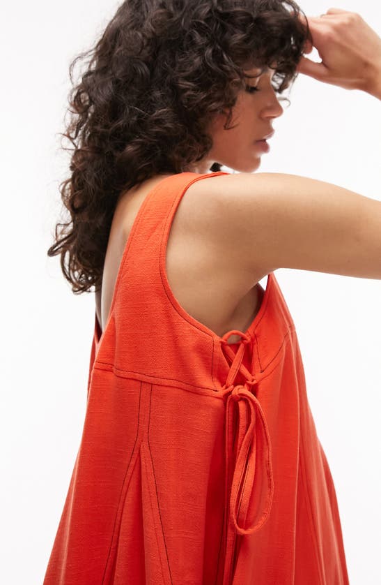 Shop Topshop Topstitch Detail Linen Minidress In Orange