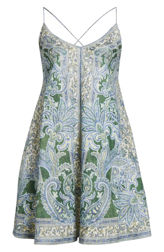 Shop Zimmermann Ottie Paisley Print Linen Minidress In Green Paisley